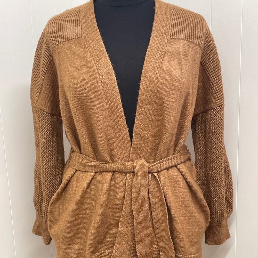 Nine West Women’s XXL Brown Belted Open Front Knit Cardigan Sweater Long Sleeve